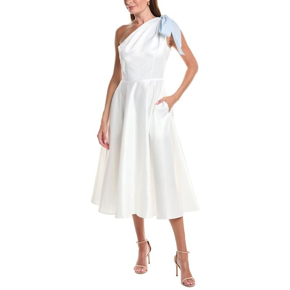 Rene Ruiz Womens  Flare Hem Faille Midi Dress, White